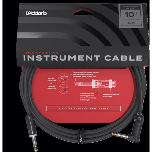 Инструментальный кабель D'addario PW-AMSGRA-10 American Stage, Right to Straight (3m)
