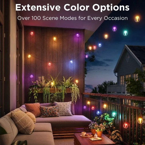 Набор светодиодных ламп Govee H7025 Outdoor Clear Bulb String Lights, 15м, RGBIC/Warm White, WI-FI/Bluetooth, черный (H7025CB1)