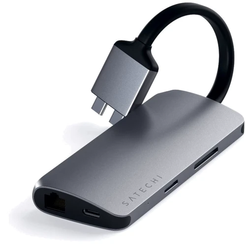 Адаптер Satechi Adapter Dual USB-C to 2xUSB3.0+2xHDMI+USB-C+RJ45+SD Space Gray (ST-TCDMMAM): Колір сірий