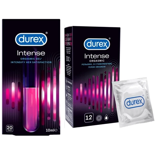 Акционный набор для влюбленных Durex Презервативы латексные со смазкой Intense Orgasmic № 12 + Интимный гель-смазка, INTENSE ORGASMIC 10 ml