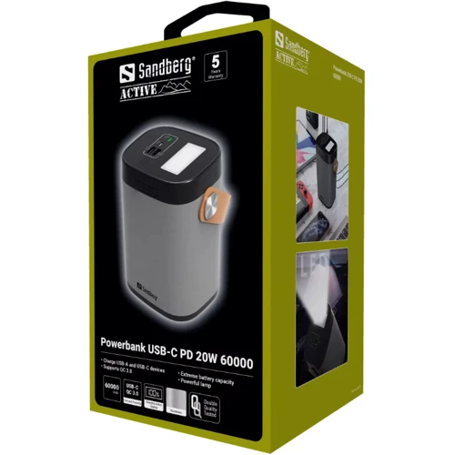 Внешний аккумулятор Sandberg Power Bank 60000mAh UPS Mode PD 20W Black (420-71): Тип батареи Литий-ионные