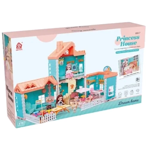 Кукольный домик: 176 деталей, раскладная конструкция, мебель, игровые фигурки (668-7 A)