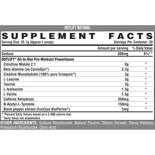 Предтренировочный комплекс Nutrex Outlift Natural 500 g /20 servings/ Maui Twist: Тип Комплекс до тренировки
