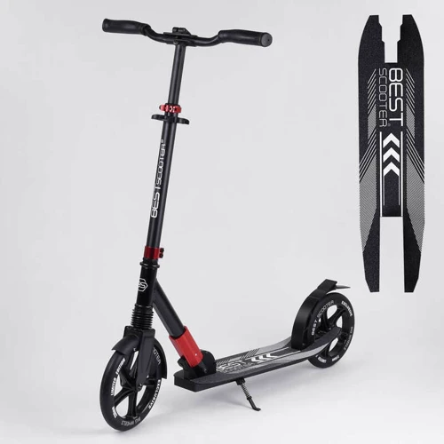 Самокат алюмінієвий Best Scooter з PU колесами, і 1 переднім амортизатором Black / Red (99630)
