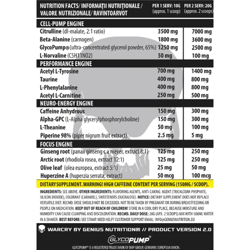 Предтренировочный комплекс Genius Nutrition Warcry 20g Sachet / 2 servings / Artic raspberry flavour: Тип Комплекс до тренировки
