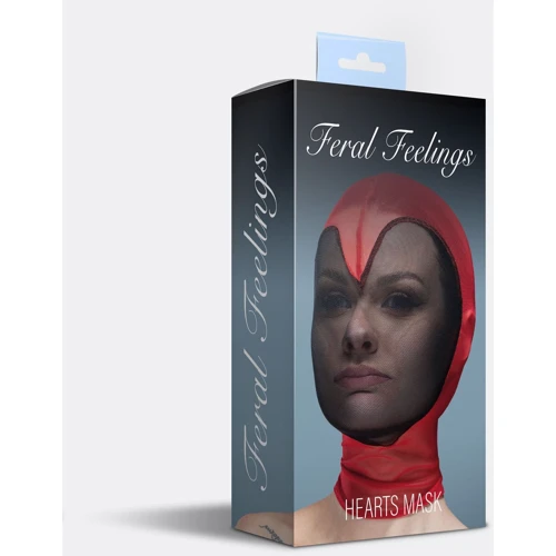 Маска сердце сетка с полностью закрытым лицом Feral Feelings - Hearts Mask Red/Black