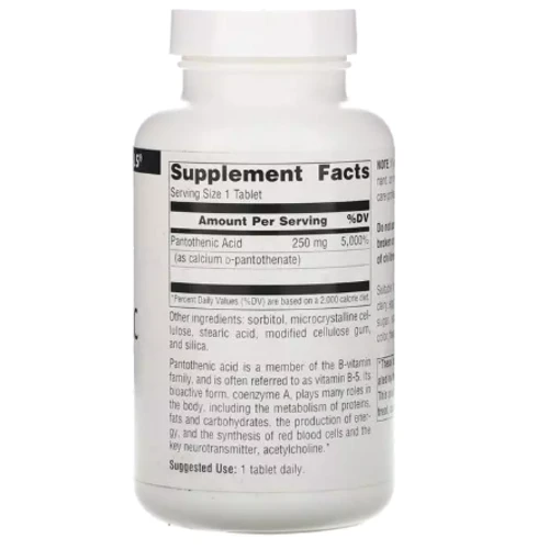 Source Naturals Pantothenic Acid Пантотеновая кислота 250 мг 250 таблеток: Тип Витамин B