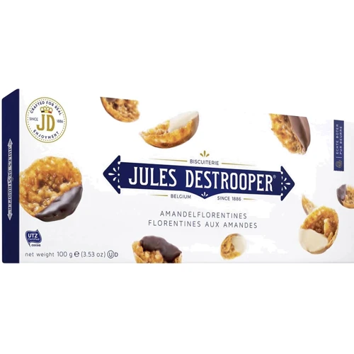 Печиво Biscuiterie Jules Destrooper Almond Florentines Флорентині мигдальне 100 г (5410471221005): Вага нетто 100 г