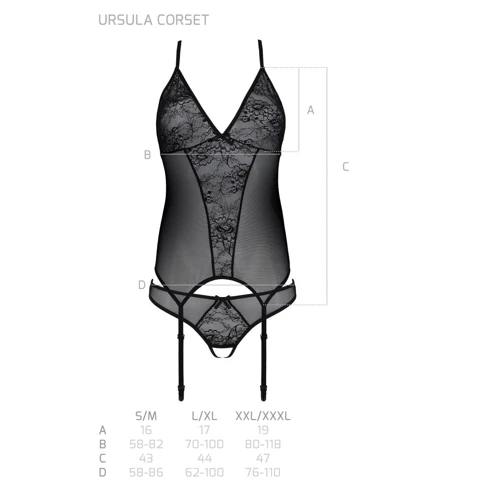 Корсет с пажами, трусики с ажурным декором и открытым шагом Passion Ursula Corset white XXL/XXXL