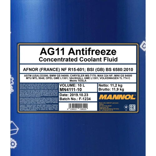Антифриз Mannol Longt Antifreeze AG11 концентрат, 10л Blue (MN4111-10) фото 1