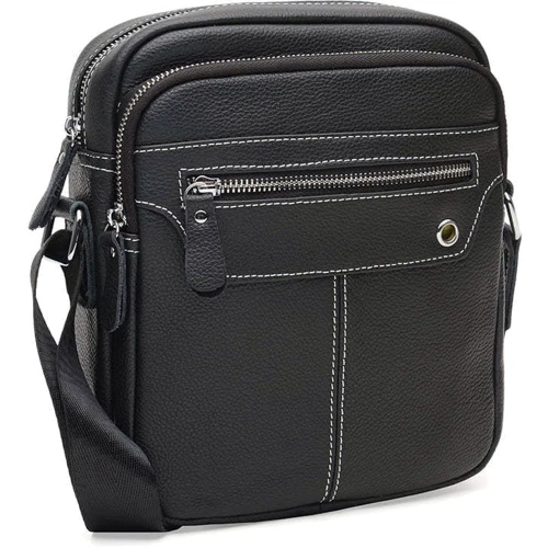 Мужская сумка через плечо Borsa Leather черная (K12221-black): Фактура Матовая, Зернистая