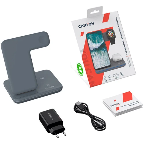 Зарядное устройство Canyon Wireless Charger WS-303 3in1 15W Dark Gray (CNS-WCS303DG) for iPhone, Apple Watch and Apple AirPods фото 6