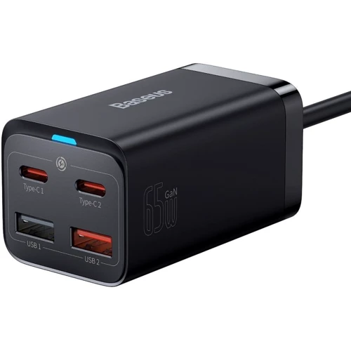 Зарядное устройство Baseus Wall Charger GaN3 Pro 2xUSB 2xType-C 65W Black with USB-C cable (CCGP040101): Кабель в комплекте USB-C