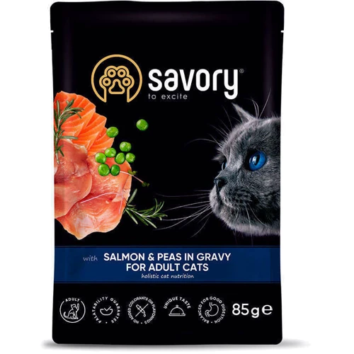 Вологий корм Savory Salmon&Peas in Adult Cats 3+1 для котів лосось з горошком в соусі 4х85 г (Savory_032817)