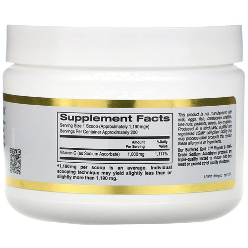 California Gold Nutrition Buffered Gold C, Non-Acidic Vitamin C Powder, Sodium Ascorbate, 8.40 oz (238 g): Тип вітамін C