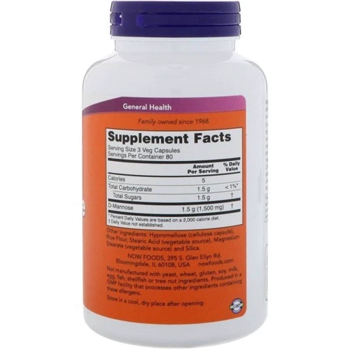 NOW Foods D-Mannose 500 mg Д-Манноза 240 веганских капсул