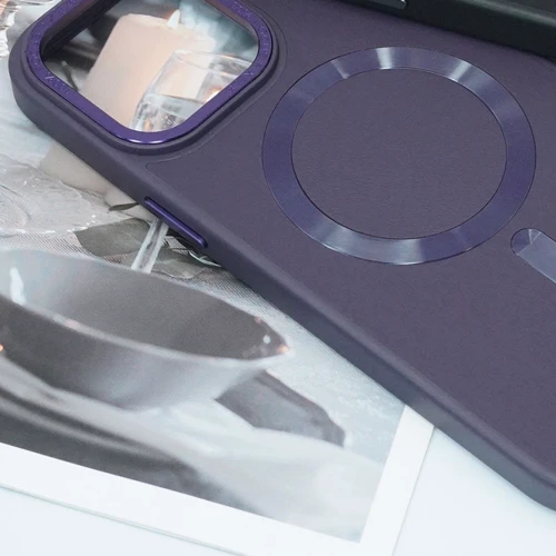 Чехол для iPhone TPU Case Bonbon Leather Metal Style with MagSafe Dark Purple for iPhone 15 Plus: Цвет фиолетовый