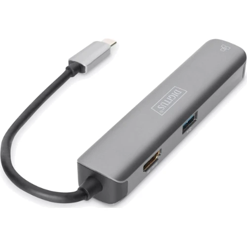 Адаптер Digitus Adapter USB-C to HDMI+3xUSB+RJ54 Grey (DA-70892): Колір серый