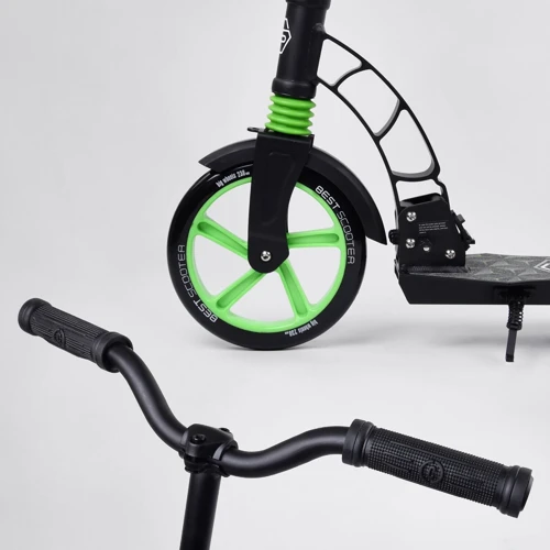 Самокат двухколесный Best Scooter с PU колесами, 1 амортизатором Black/Green (99666): Тип тормоза ножной