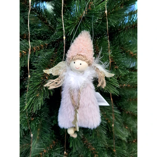 Прикраса новорічна Дівчинка, текстиль, 18 см, рожевий, 3866