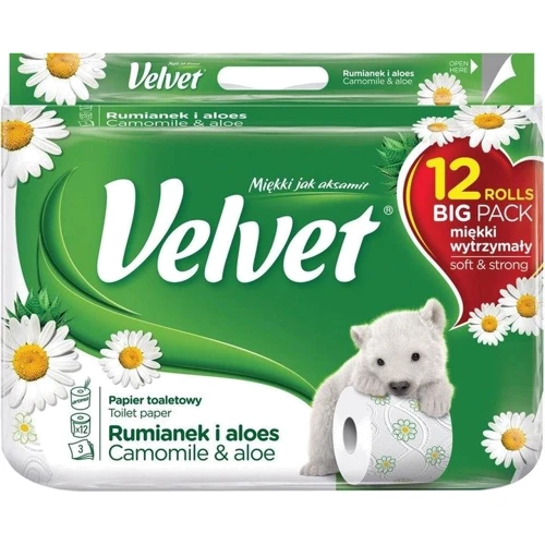 Туалетная бумага Velvet Camomile трехслойная 150 отрывов 12 рулонов (5901478998637)