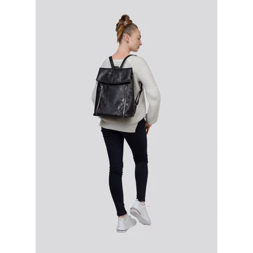 Женский рюкзак Sambag Rene 0ZS черный (27103070): Фактура Под змею, Тиснение, Матовая