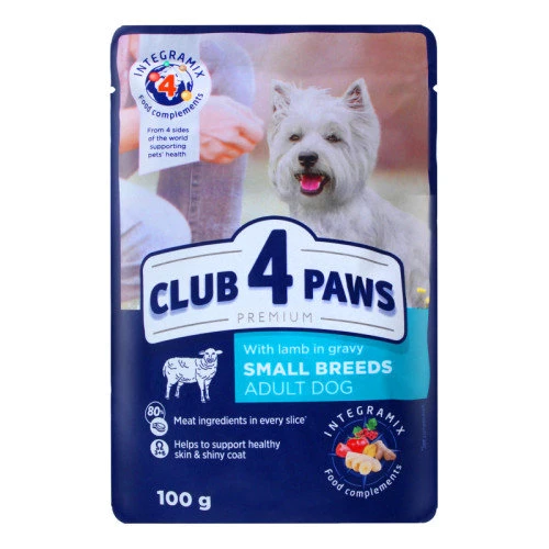 Вологий корм Club 4 Paws Premium Adult для собак малих порід з ягняти в соусі 24х100 г (4820215363464)