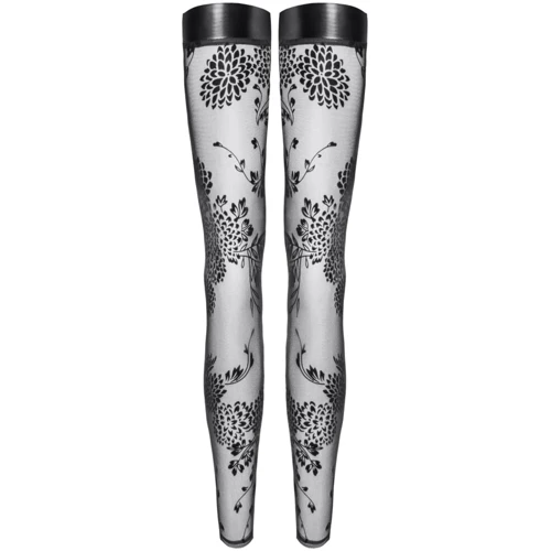 Чулки Noir Handmade F243 Tulle stockings with patterned flock embroidery Вlack, S