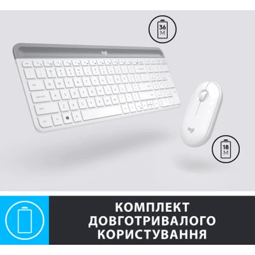 Комплект беспроводной Logitech MK470 Wireless Slim UA Off-White (920-009205): Тип клавиш мембранный