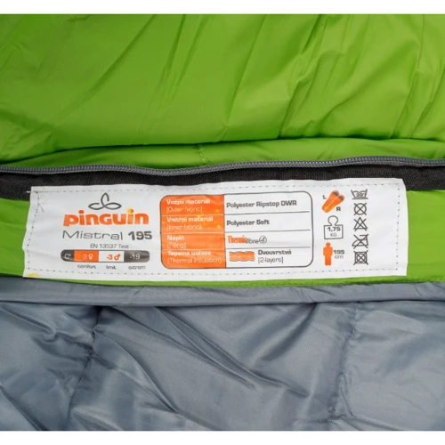 Спальный мешок Pinguin Mistral PFM (3/-3°C) 195 см Left Zip Green (PNG 235340): Материал внешней ткани Polyester DWR Clima Control Shield