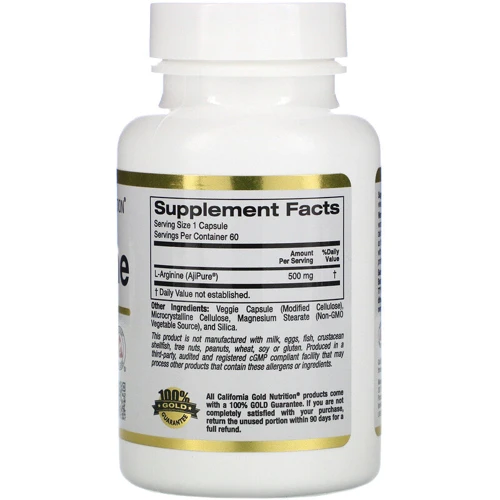 California Gold Nutrition L-Arginine, AjiPure, 500 mg, 60 Veggie Caps: Форма выпуска Капсулы