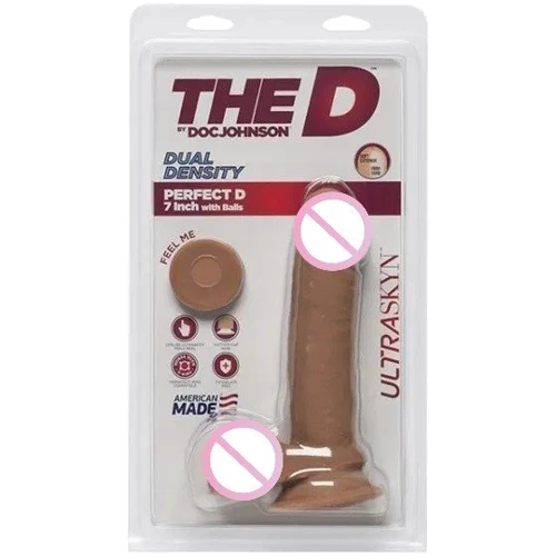 Фаллоимитатор реалистичный Doc Johnson The D Perfect D 7 Inch With Balls Ultraskyn (карамель)