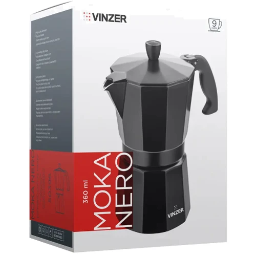 Кафеварка гейзерная VINZER Moka Nero 9 чашек (50396): Тип кофеварка гейзерная