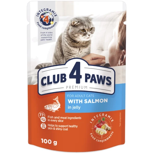 Влажный корм Club 4 Paws Premium Adult cats для взрослых кошек с лососем в желе 24х100 г (4820083908873)