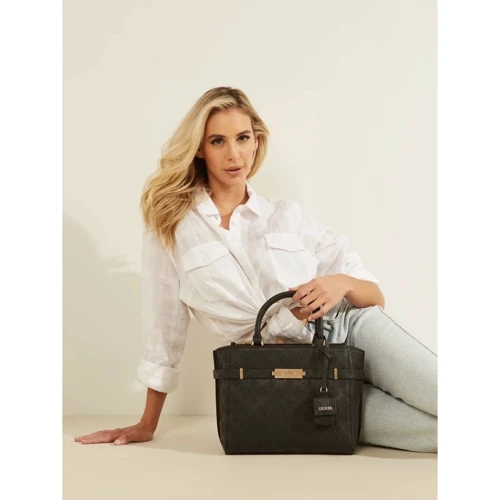Женская сумка тоут Guess Bea Society Satchel черная (HWVS8132060-BLA): Фактура Тиснение, Матовая