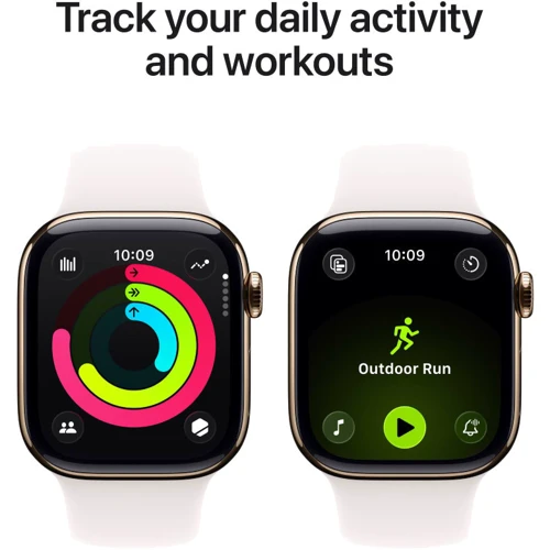 Apple Watch Series 11 GPS + Cellular 46mm Gold Titanium Case with Light Blush Sport Band - M/L (MFD64)