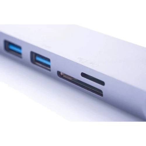 Адаптер Zamax Adapter USB-C to 2xUSB-C+HDMI+2xUSB+SD+RJ45 Silver: Дополнительные разъемы SD+TF Card, Ethernet, HDMI, USB-C, USB OTG