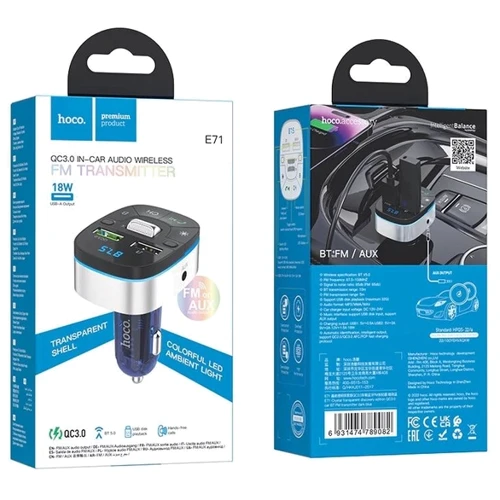 FM-трансмітер Hoco E71 Crystal transparent discovery edition QC3.0 car BT FM transmitter Dark Blue фото 2