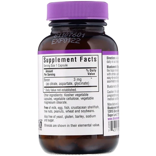 Bluebonnet Nutrition Triple Boron, 3 mg, 90 Vegetable Capsules (BLB0685): Тип Бор