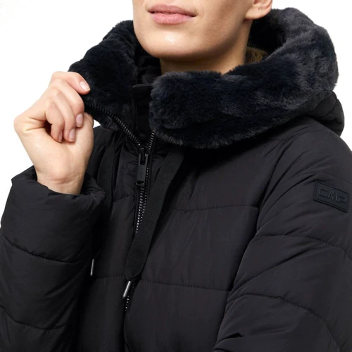 Куртка CMP Woman Jacket Long Fix Hood 31K2956-U901 42 (34) черная зимняя с капюшоном и мехом: Вид Куртки