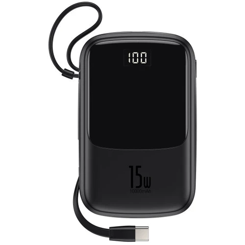 Внешний аккумулятор Baseus Power Bank 20000mAh with USB-C Cable Q Pow Display 15W Black (PPQD-A01): Встроенный кабель USB Type-C