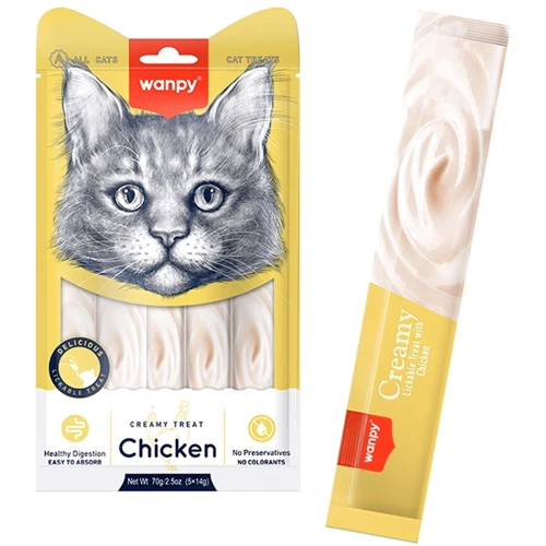 Лакомство для котов Wanpy Creamy Lickable Treats Chicken с курицей жидкое 5х14 г 70 г