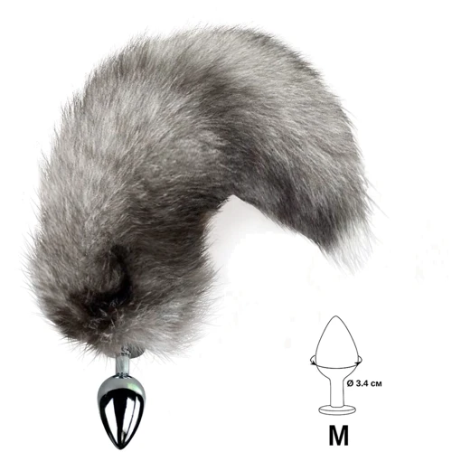 Металлическая анальная пробка с хвостом из натурального меха Art of Sex size M Artctic fox