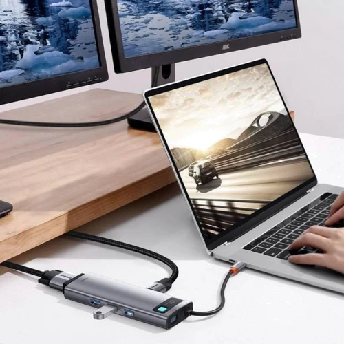 Адаптер Baseus Adapter USB-C to 3xUSB3.0+HDMI+TF+SD+USB-C+VGA+RJ45 Gray (CAHUB-CU0G) фото 10