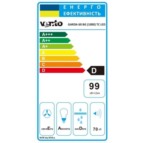 Вытяжка Ventolux GARDA 60 BG (1000) TC LED: Управление Сенсорное