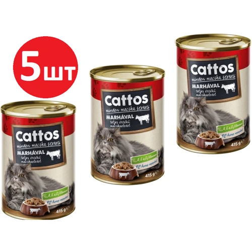 Влажный корм Cattos для взрослых кошек с говядиной 5х415 г (5999883273050)