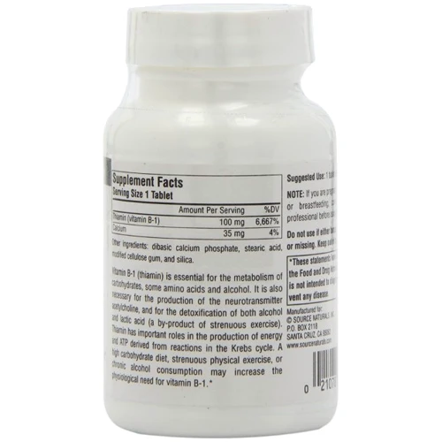 Source Naturals Vitamin В-1 100 mg Витамин В-1 100 таблеток: Тип Витамин B