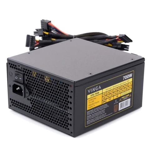 Блок живлення Vinga 700W (VPS-700B): Коннектори 20+4 pin / 4+4 pin / HDD (IDE):3 / SATA:6 / FDD:1 / 2x6+2 pin