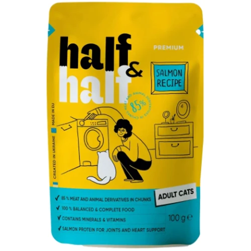 Влажный корм для котов HalfHalf с лососем в желе 100 г (4820261920901)