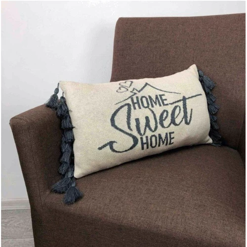 Подушка Прованс в'язана 30х45 "Home, sweet home" Сіра (16 пензликів) (4823093434530): Розмір, см 30х45